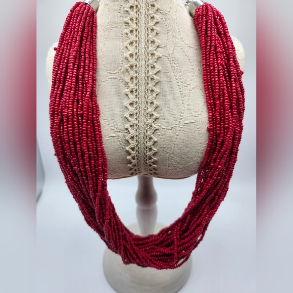 A Festive 22"/40 strands of red Mala beads necklace...FANTASTIC ELEPHANT Incl. - Picture 2 of 9